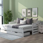 White Single Guest Sofa Bed – Pull-Out Trundle with Storage Drawer, 90x190cm | Premium Home Decor | OFIA HOME