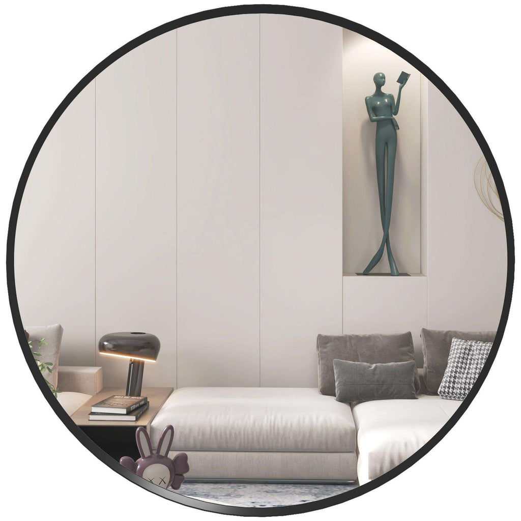 Black Round Wall Mirror – Minimal Bedroom Mirror, 61cm | Premium Home Decor | OFIA HOME