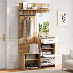 7-in-1 Hall Tree with Coat Rack, Mirror & Shoe Storage – White & Oak | Premium Home Decor | OFIA HOME
