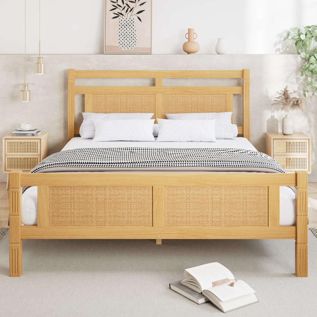 Rattan Wood Double Bed Frame — Natural | Premium Home Decor | OFIA HOME