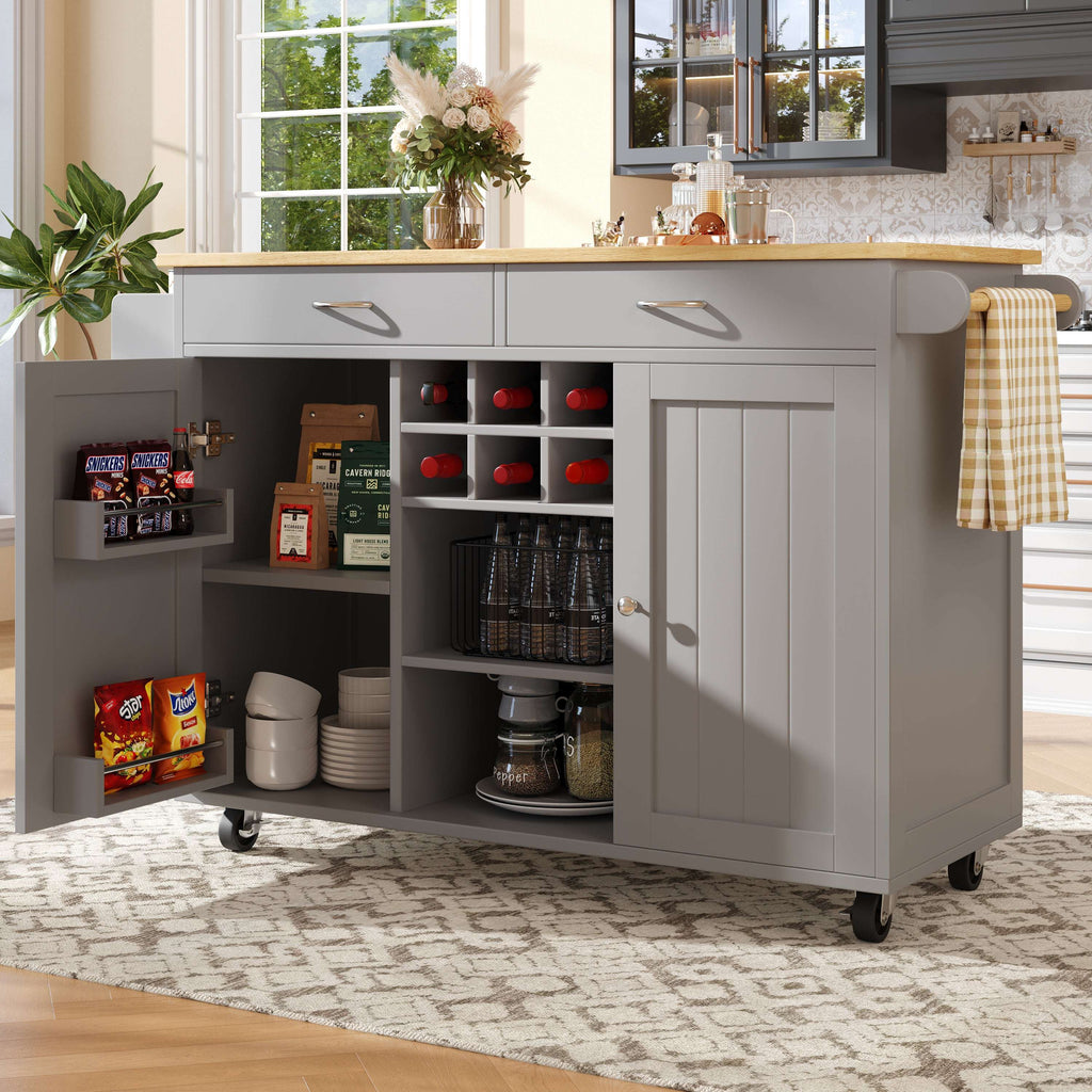 Wood Grain Kitchen Island with Storage — Grey | Premium Home Decor | OFIA HOME