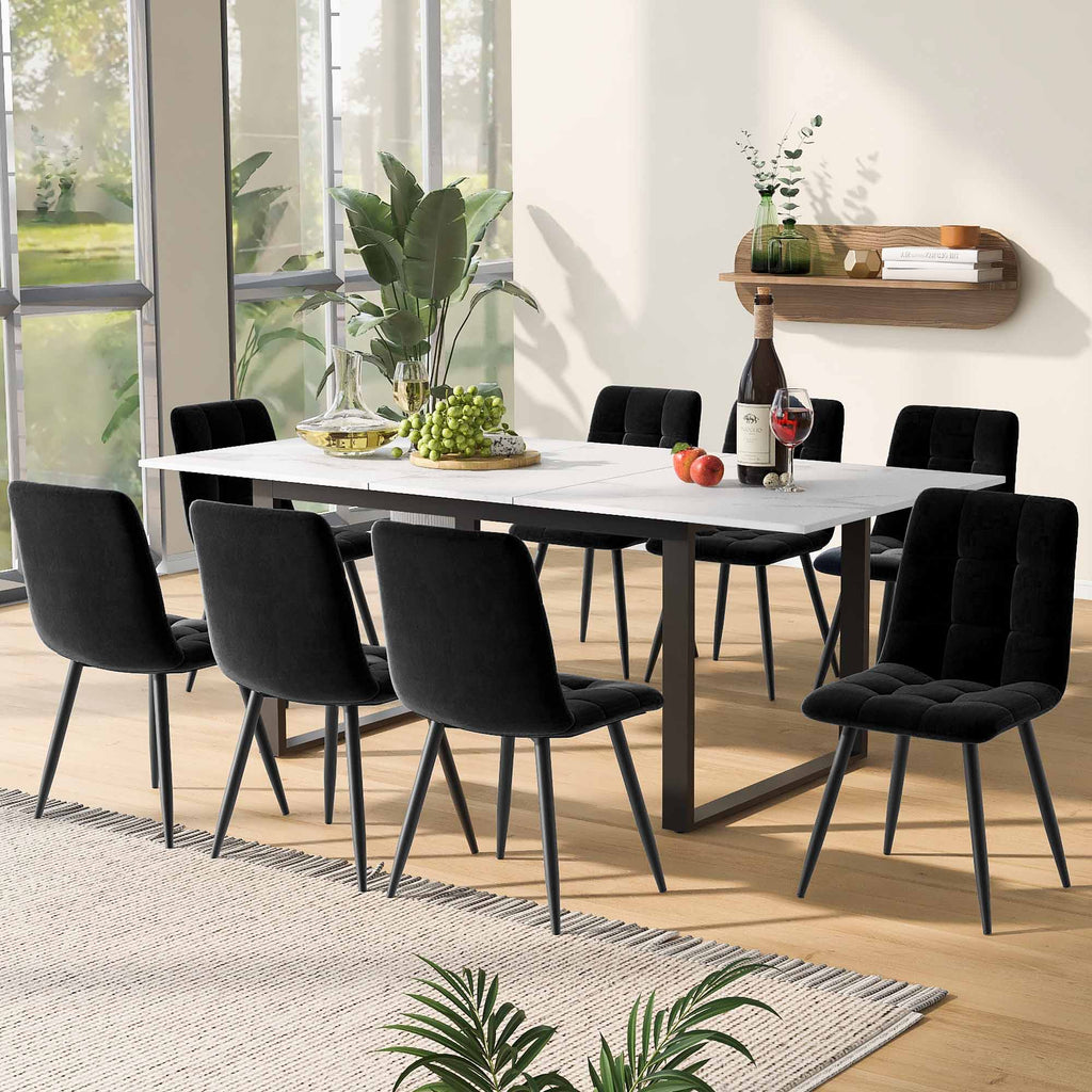 Extendable Marble-Effect Dining Table – White MDF with Metal Legs, 140–180cm | Premium Home Decor | OFIA HOME