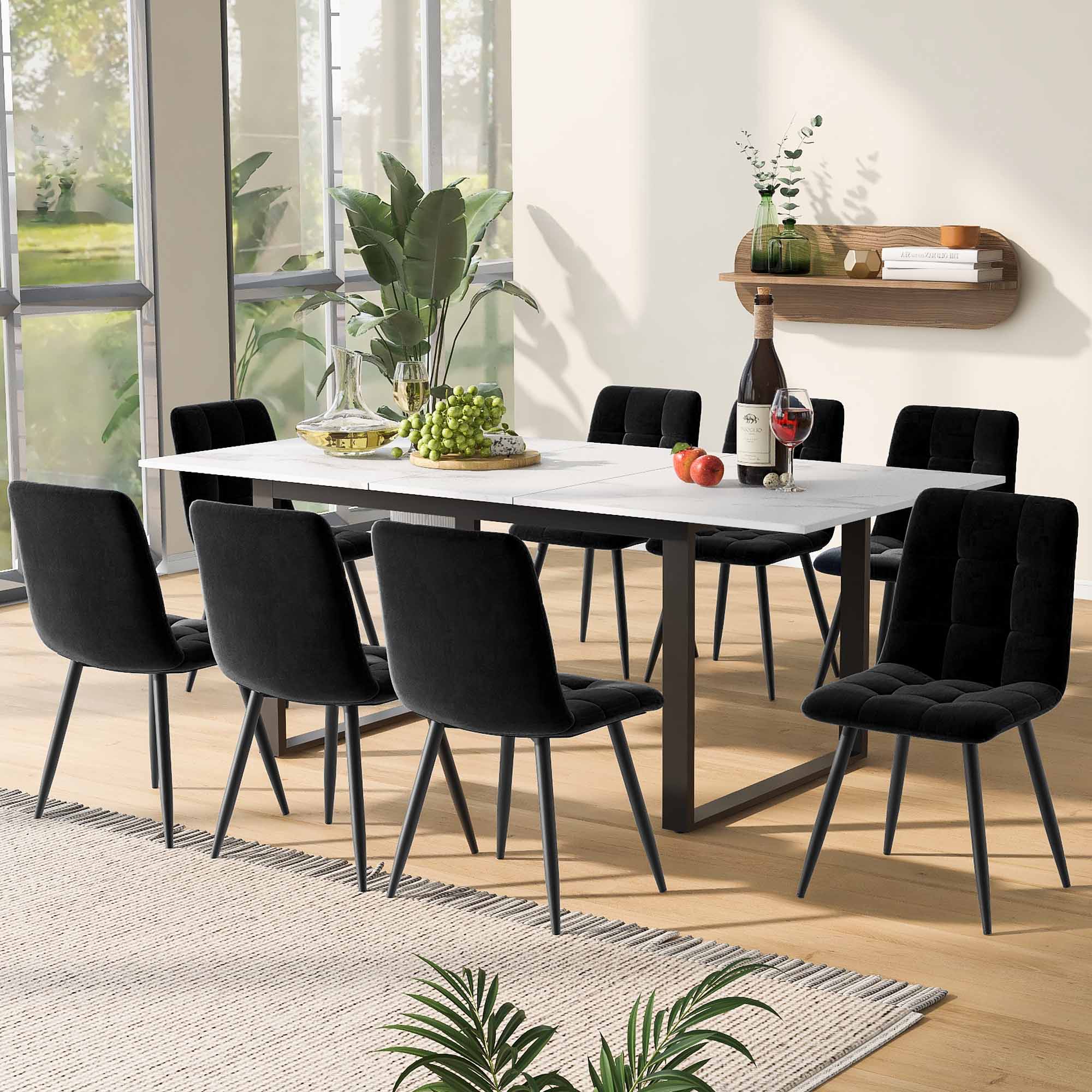 Extendable Marble-Effect Dining Table – White MDF with Metal Legs, 140–180cm | Premium Home Decor | OFIA HOME