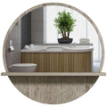 Kleankin 45cm Round Home Mirror, With Shelf - Grey Wood-Effect | Premium Home Decor | OFIA HOME