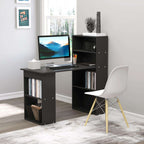 Black Computer Desk with 6-Tier Bookshelf | 120cm Home Office Writing Workstation | Premium Home Decor | OFIA HOME