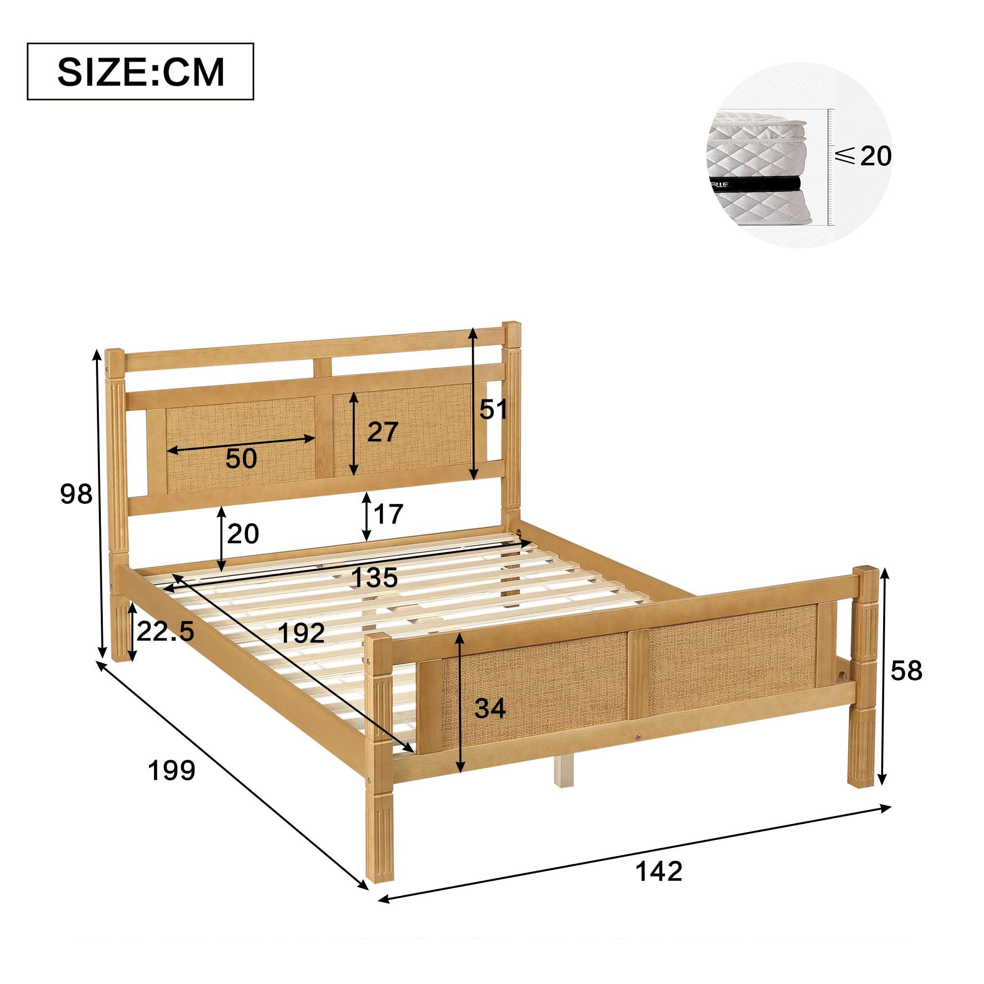 Rattan Wood Double Bed Frame — Natural | Premium Home Decor | OFIA HOME