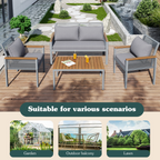 Garden Lounge Set, Garden Furniture Set With Comfortable Cushions, Double Sofa, 2 Armchairs And Table, Outdoor, Rattan, Table And Chairs, Grey | Premium Home Decor | OFIA HOME