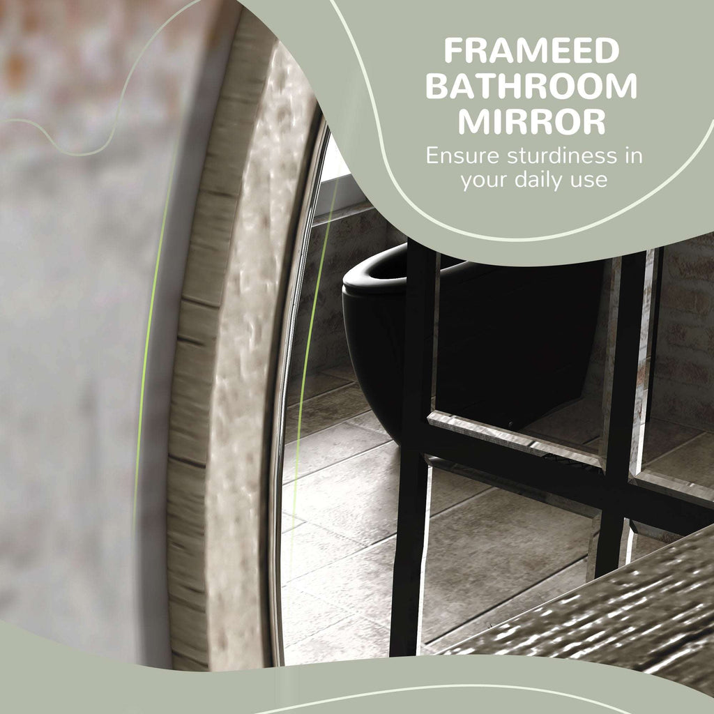 Kleankin 45cm Round Home Mirror, With Shelf - Grey Wood-Effect | Premium Home Decor | OFIA HOME