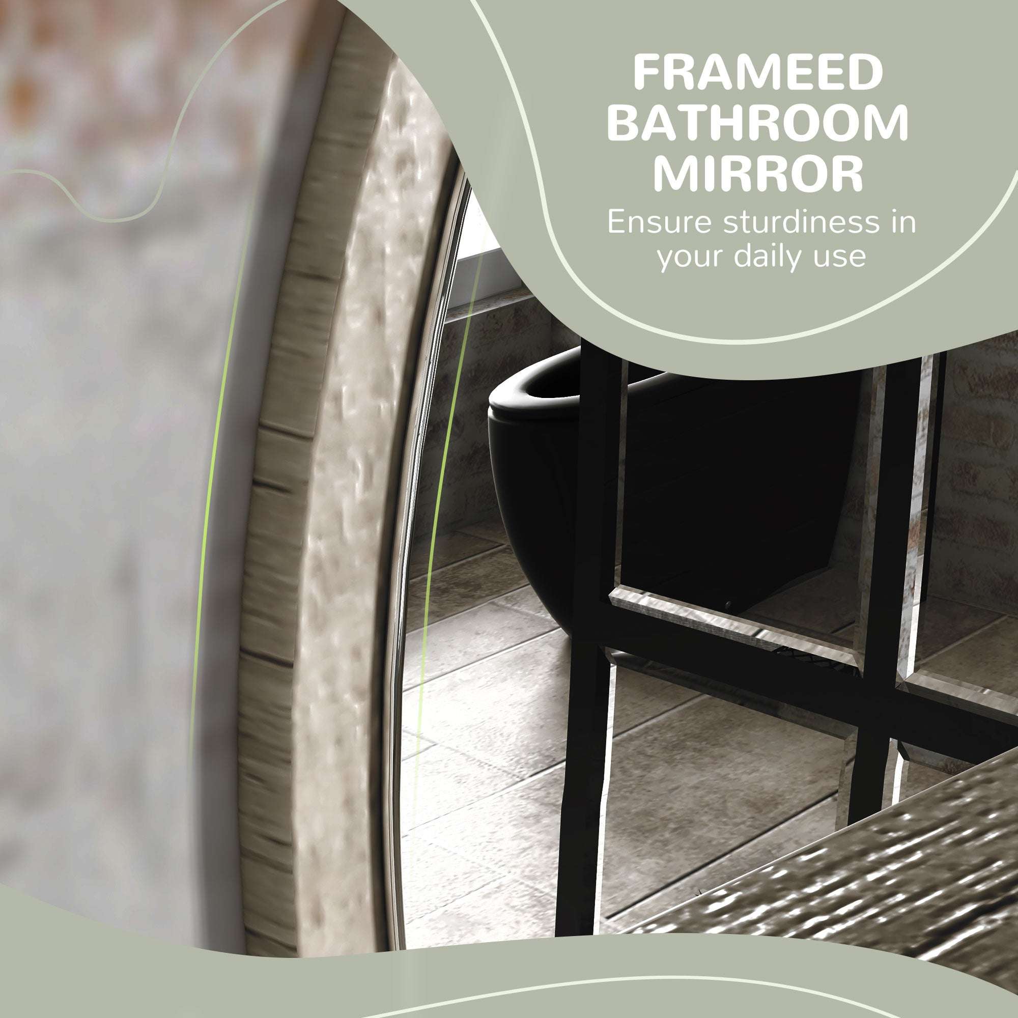 Kleankin 45cm Round Home Mirror, With Shelf - Grey Wood-Effect | Premium Home Decor | OFIA HOME