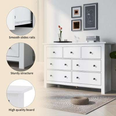 White 7-Drawer Sideboard Cabinet – Minimal Living Room or Kitchen Storage | Premium Home Decor | OFIA HOME