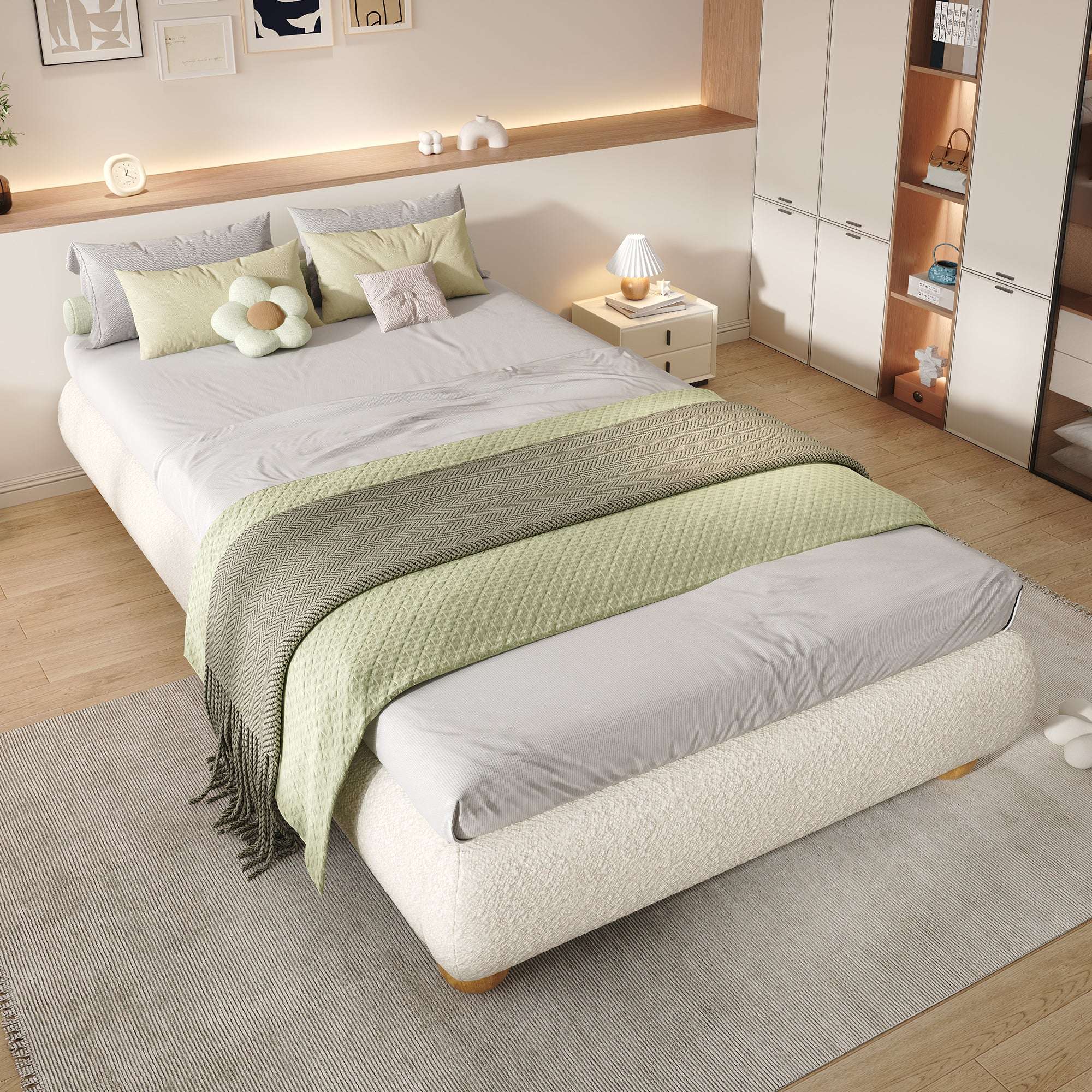 Boucle Upholstered Single Bed — Beige | Premium Home Decor | OFIA HOME