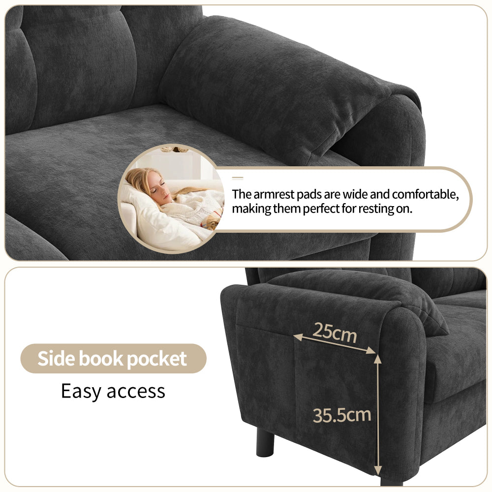 Grey Chenille 2 Seater Sofa with Side Storage Pockets | Compact | Premium Home Decor | OFIA HOME