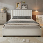 Upholstered Double Bed with Storage | 4ft6 135x190cm | 4 Drawer Divan, Velvet Headboard | Beige