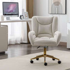 Ivory Velvet Swivel Office Chair – Adjustable Height with Gold Legs | Premium Home Decor | OFIA HOME