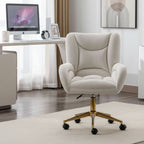 Ivory Velvet Swivel Office Chair – Adjustable Height with Gold Legs | Premium Home Decor | OFIA HOME