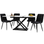 5-Piece Extendable Dining Table Set | White Marble Table & Black Velvet Chairs | Seats 4 | Premium Home Decor | OFIA HOME