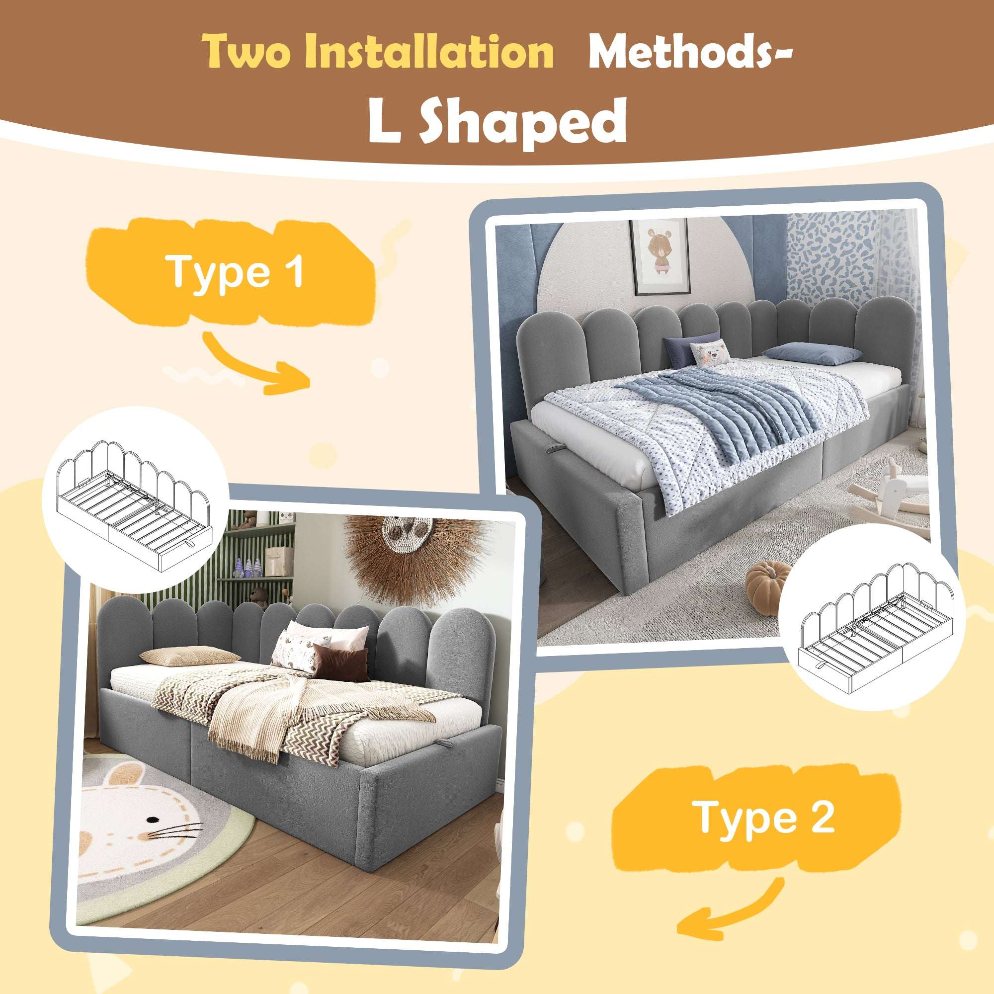 Grey Velvet Daybed with Hydraulic Storage | Single Sofa Bed 3ft 90x190cm | Children | Premium Home Decor | OFIA HOME