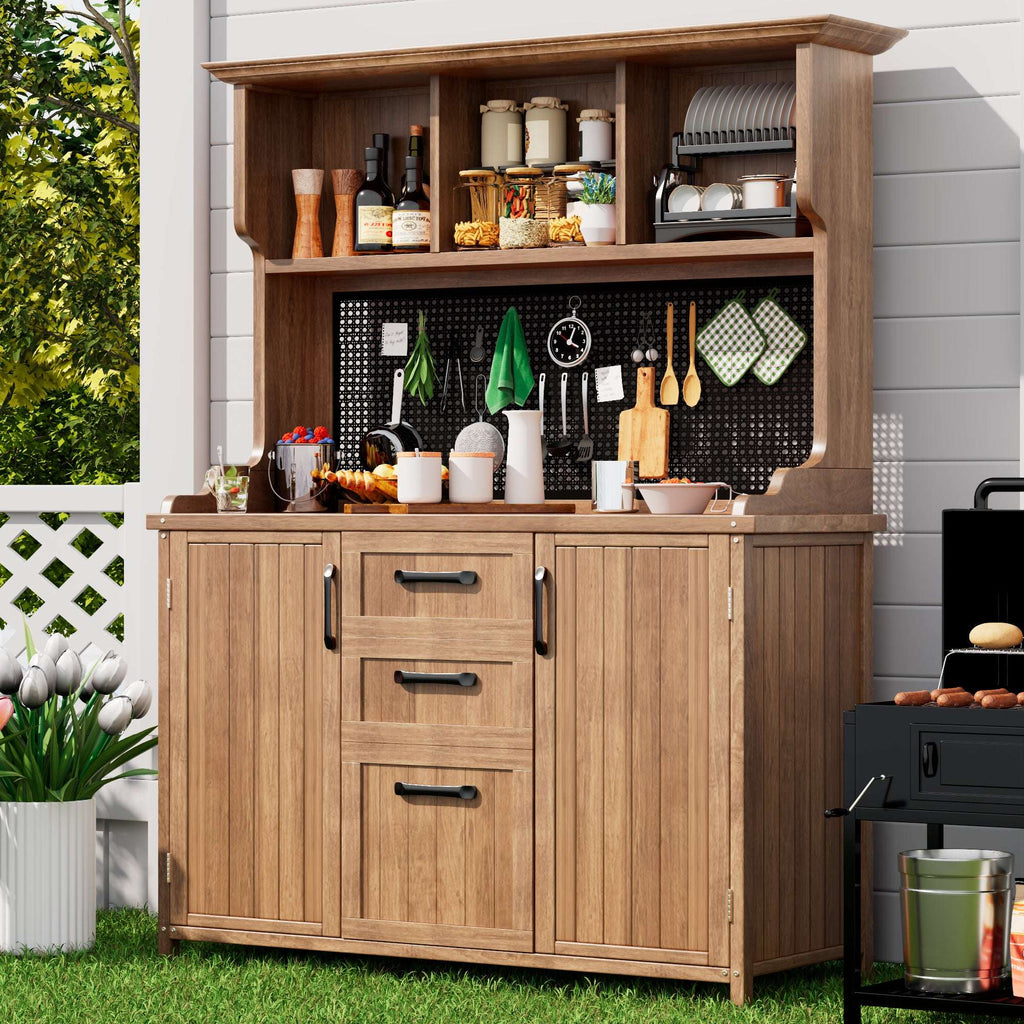 Wooden Garden Cabinet – Solid Fir Wood Tool Storage with Drawers, Compartments & Metal Pegboard | Premium Home Decor | OFIA HOME