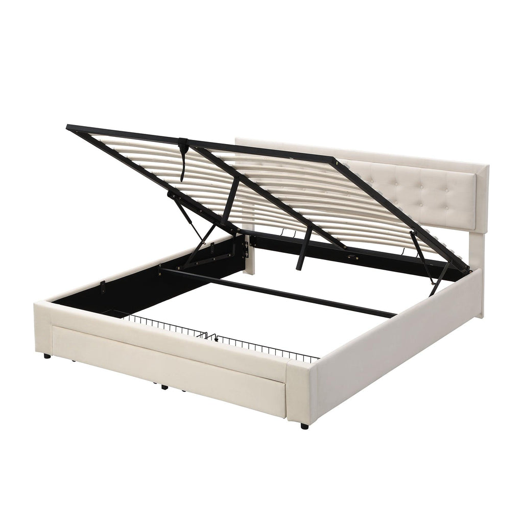 Cream Velvet Super King Storage Bed – Ottoman Storage, 180x200cm | Premium Home Decor | OFIA HOME