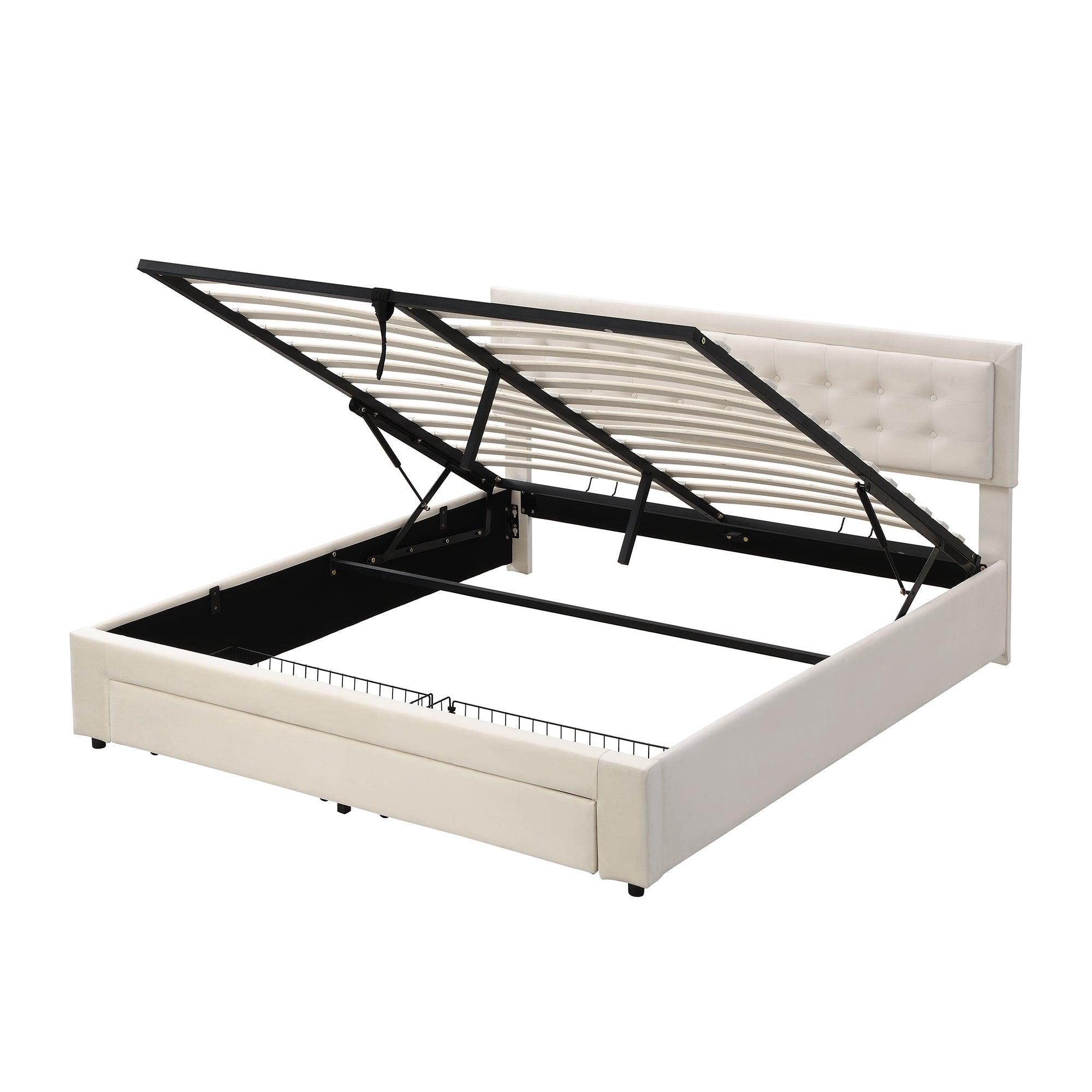 Cream Velvet Super King Storage Bed – Ottoman Storage, 180x200cm | Premium Home Decor | OFIA HOME