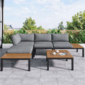 Grey L-Shaped Corner Garden Sofa Set for 4 | Thick Cushions, Wooden Table & Weather-Resistant Frame | Premium Home Decor | OFIA HOME