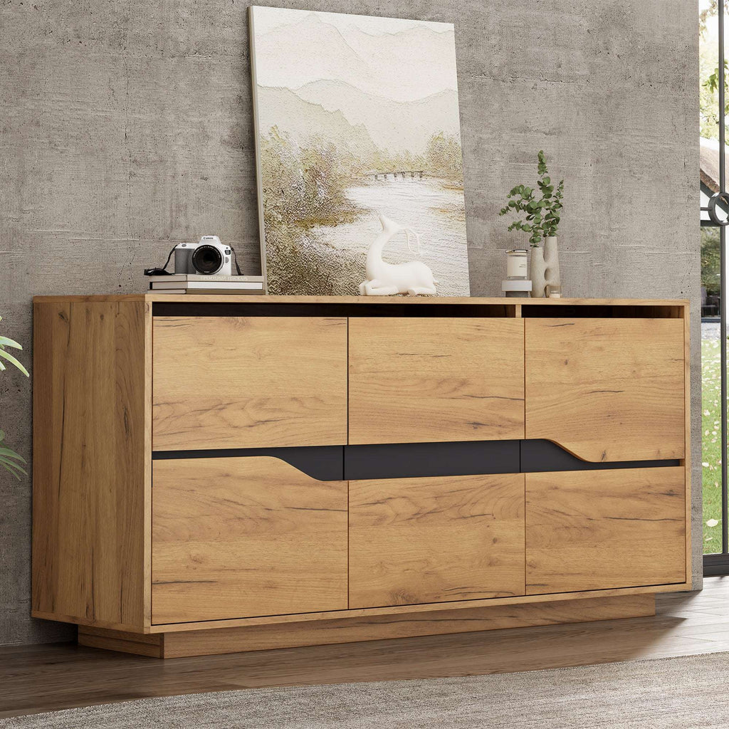 Modern Vintage Wood Sideboard Cabinet | 3-Door Buffet with Adjustable Shelves | 140cm | Premium Home Decor | OFIA HOME
