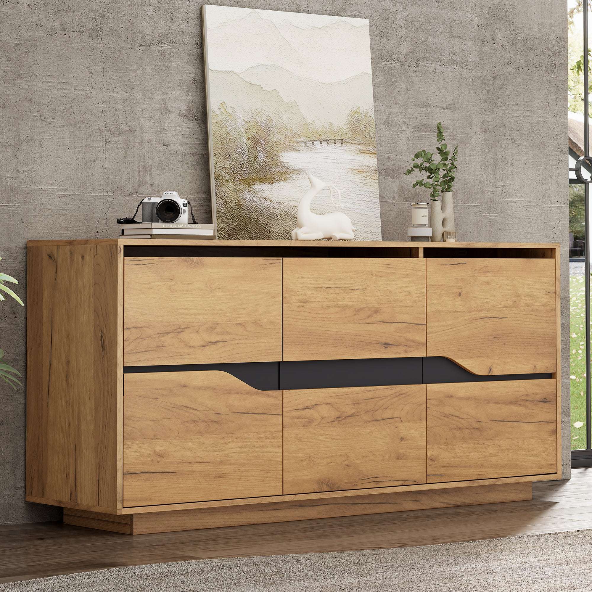 Modern Vintage Wood Sideboard Cabinet | 3-Door Buffet with Adjustable Shelves | 140cm | Premium Home Decor | OFIA HOME