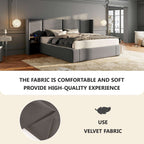 Grey Velvet Ottoman King Bed | USB Charging & Bedside Tables | 5ft | Premium Home Decor | OFIA HOME