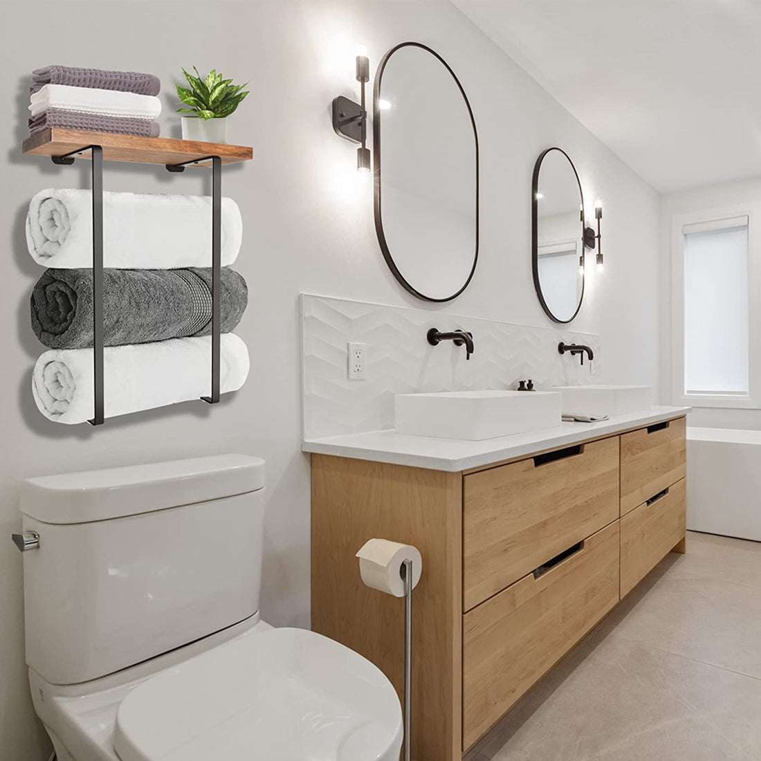 Iron & Wood Wall-Mounted Towel Rack – Minimal Bathroom Storage | Premium Home Decor | OFIA HOME