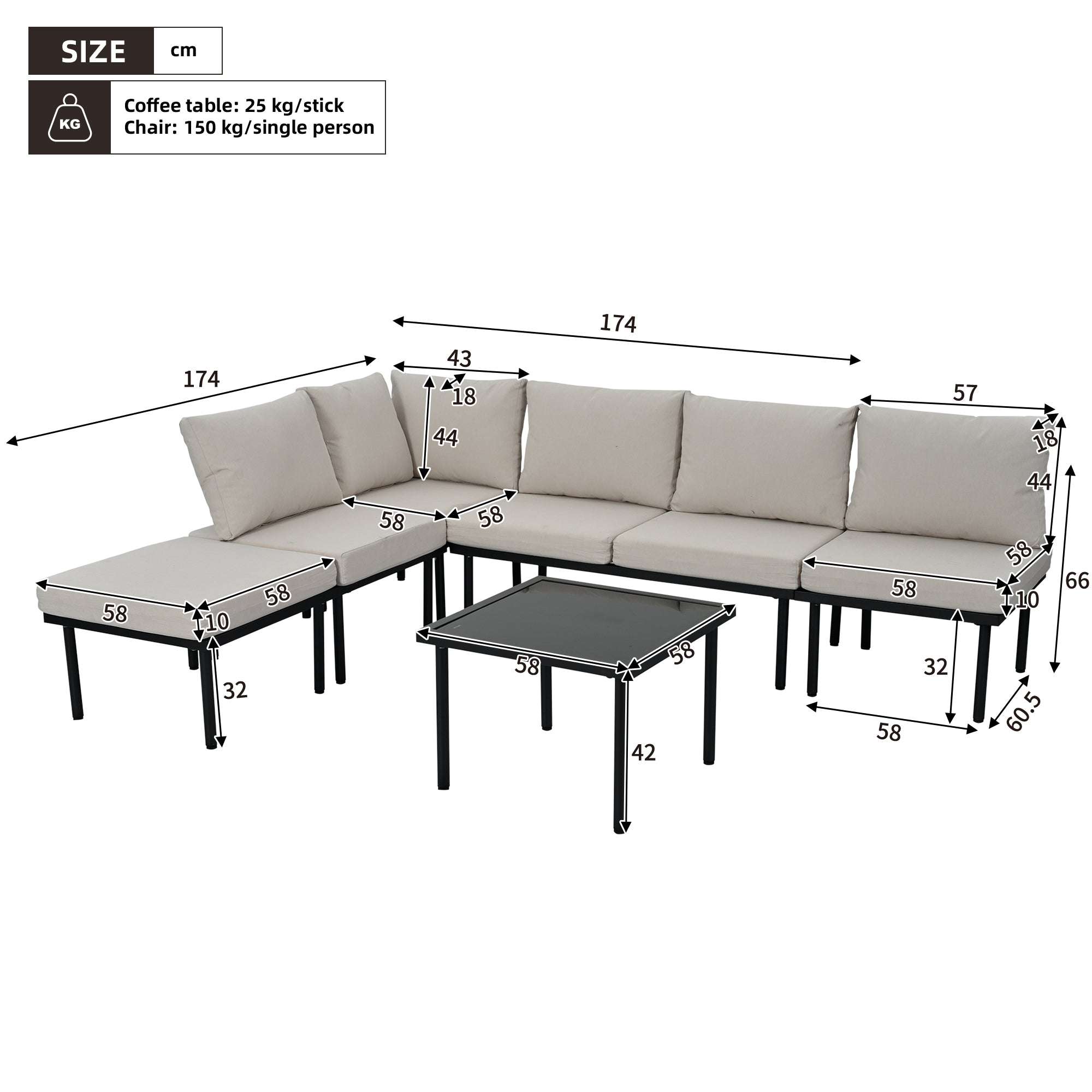 Beige Rope Garden Lounge Set | 6-Seater with Galvanized Frame, Glass Table & Cushions | Premium Home Decor | OFIA HOME