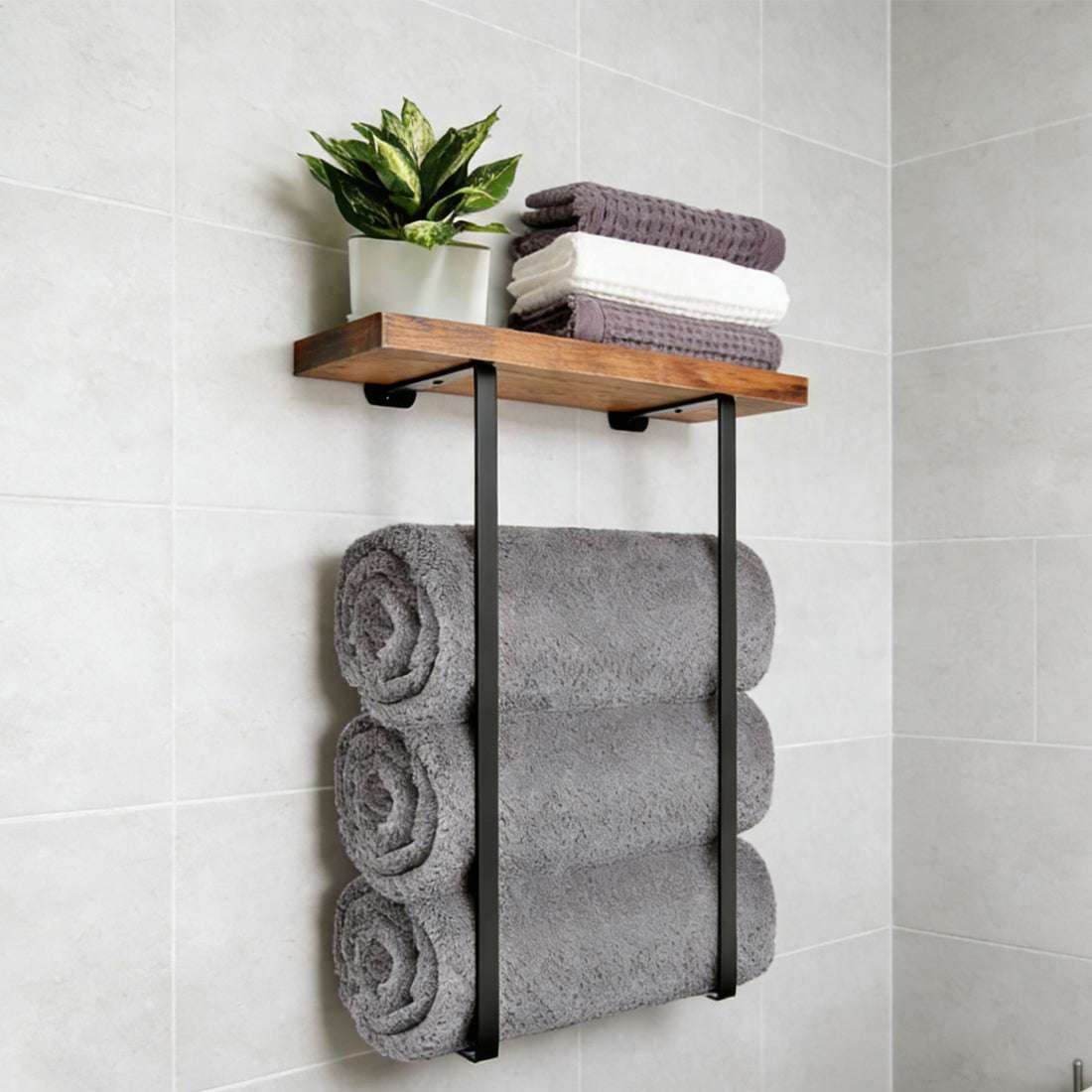 Iron & Wood Wall-Mounted Towel Rack – Minimal Bathroom Storage | Premium Home Decor | OFIA HOME