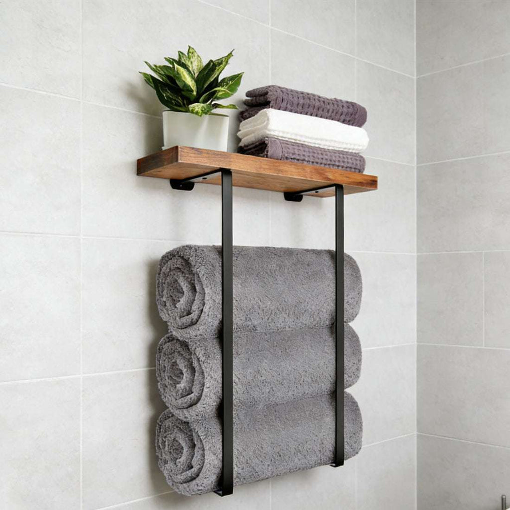 Iron & Wood Wall-Mounted Towel Rack – Minimal Bathroom Storage | Premium Home Decor | OFIA HOME