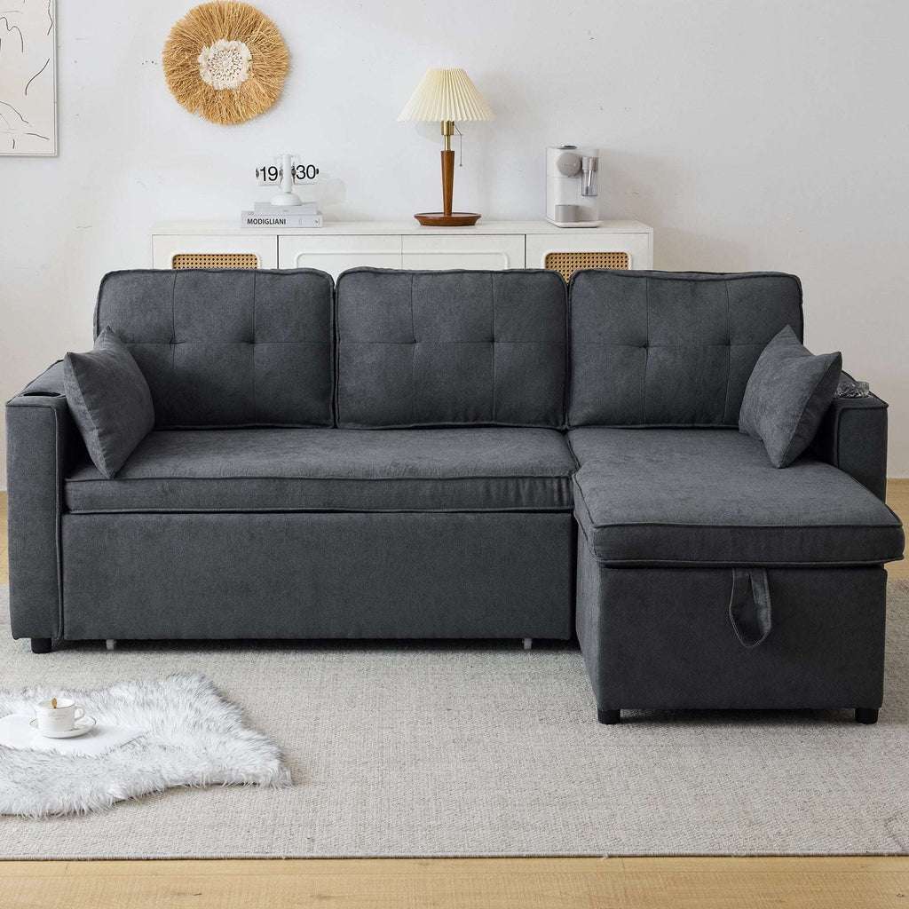 Grey 3-in-1 Convertible L-Shaped Sofa Bed with Storage Chaise | Premium Home Decor | OFIA HOME