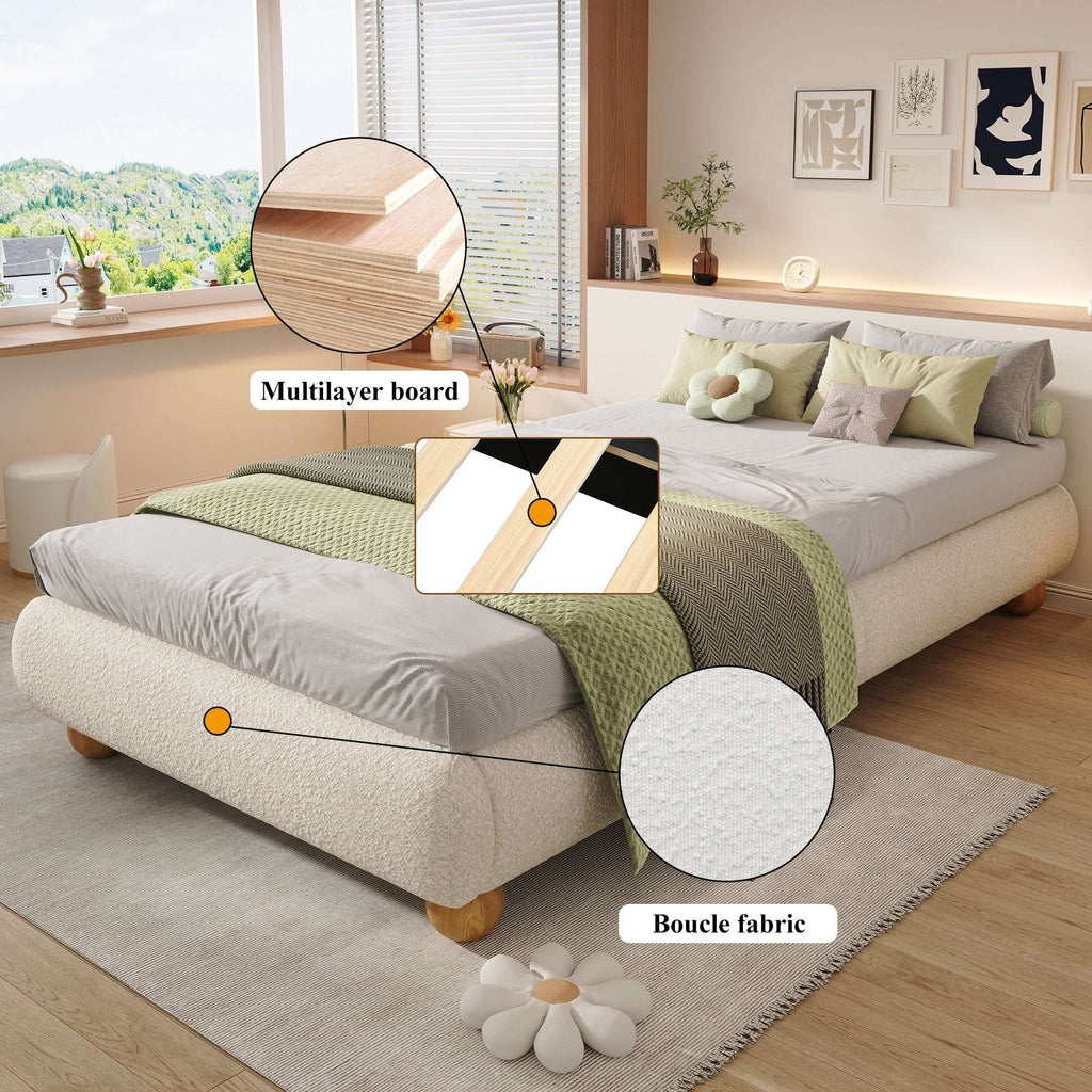 Boucle Upholstered Single Bed — Beige | Premium Home Decor | OFIA HOME