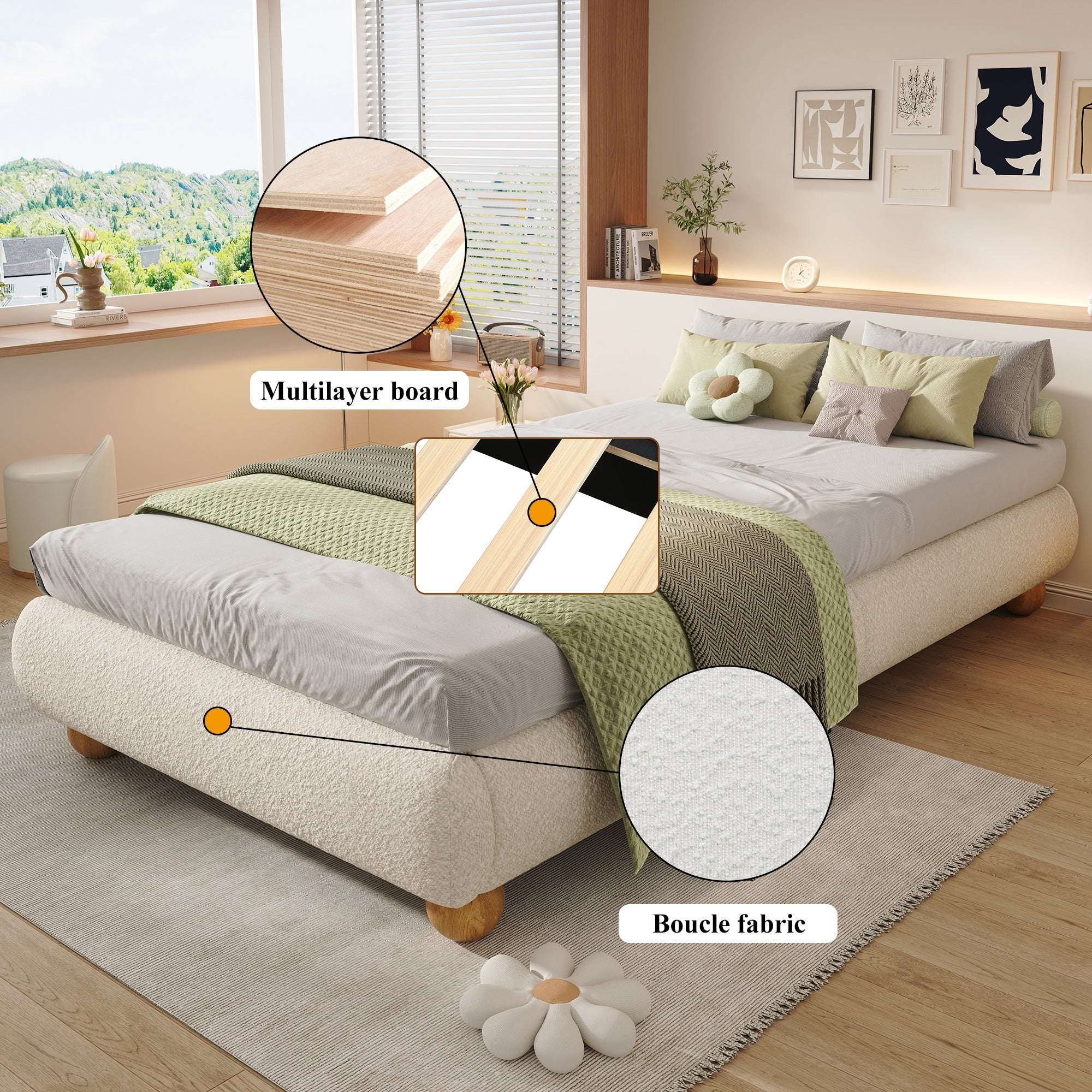 Boucle Upholstered Single Bed — Beige | Premium Home Decor | OFIA HOME