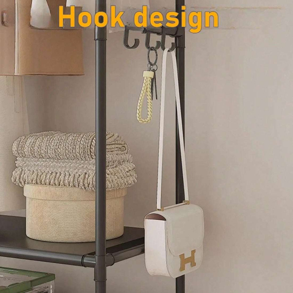 Black Multifunctional Clothes Rail & Shoe Rack | Freestanding Garment Stand with Storage Shelf | Premium Home Decor | OFIA HOME