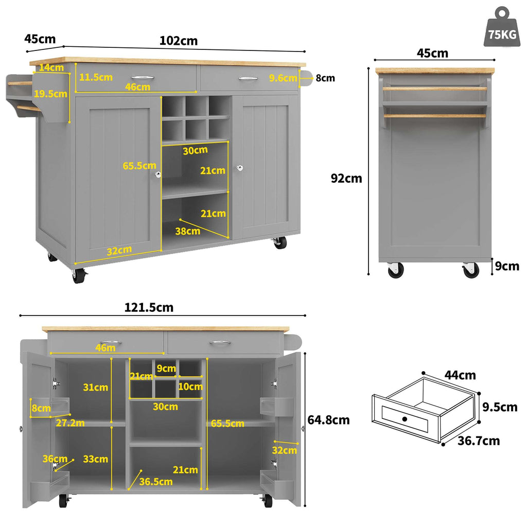 Wood Grain Kitchen Island with Storage — Grey | Premium Home Decor | OFIA HOME