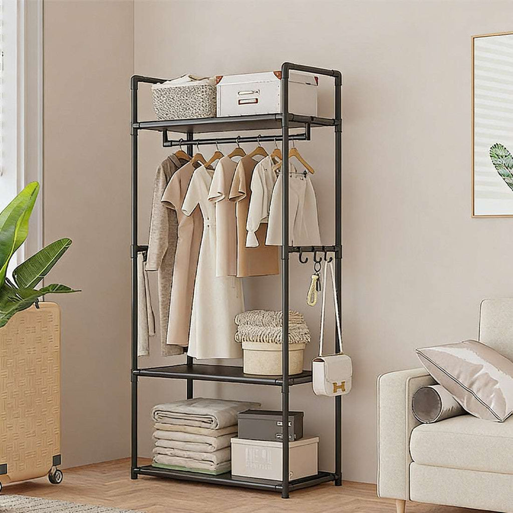 Black Multifunctional Clothes Rail & Shoe Rack | Freestanding Garment Stand with Storage Shelf | Premium Home Decor | OFIA HOME