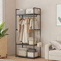 Black Multifunctional Clothes Rail & Shoe Rack | Freestanding Garment Stand with Storage Shelf | Premium Home Decor | OFIA HOME