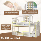 Children's House Bunk Bed | Solid Wood with Staircase Storage | Twin Sleeper 3ft | White | Premium Home Decor | OFIA HOME