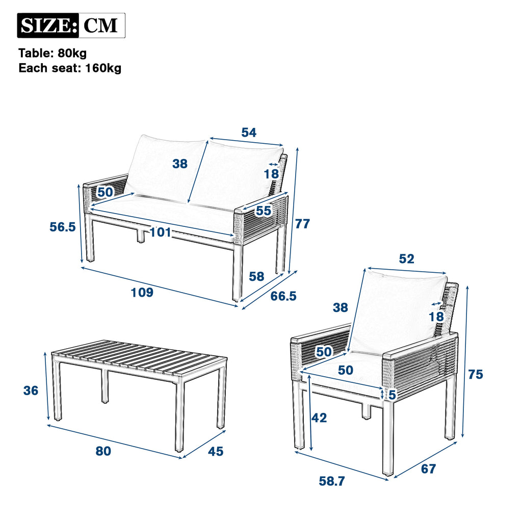 Garden Lounge Set, Garden Furniture Set With Comfortable Cushions, Double Sofa, 2 Armchairs And Table, Outdoor, Rattan, Table And Chairs, Grey | Premium Home Decor | OFIA HOME