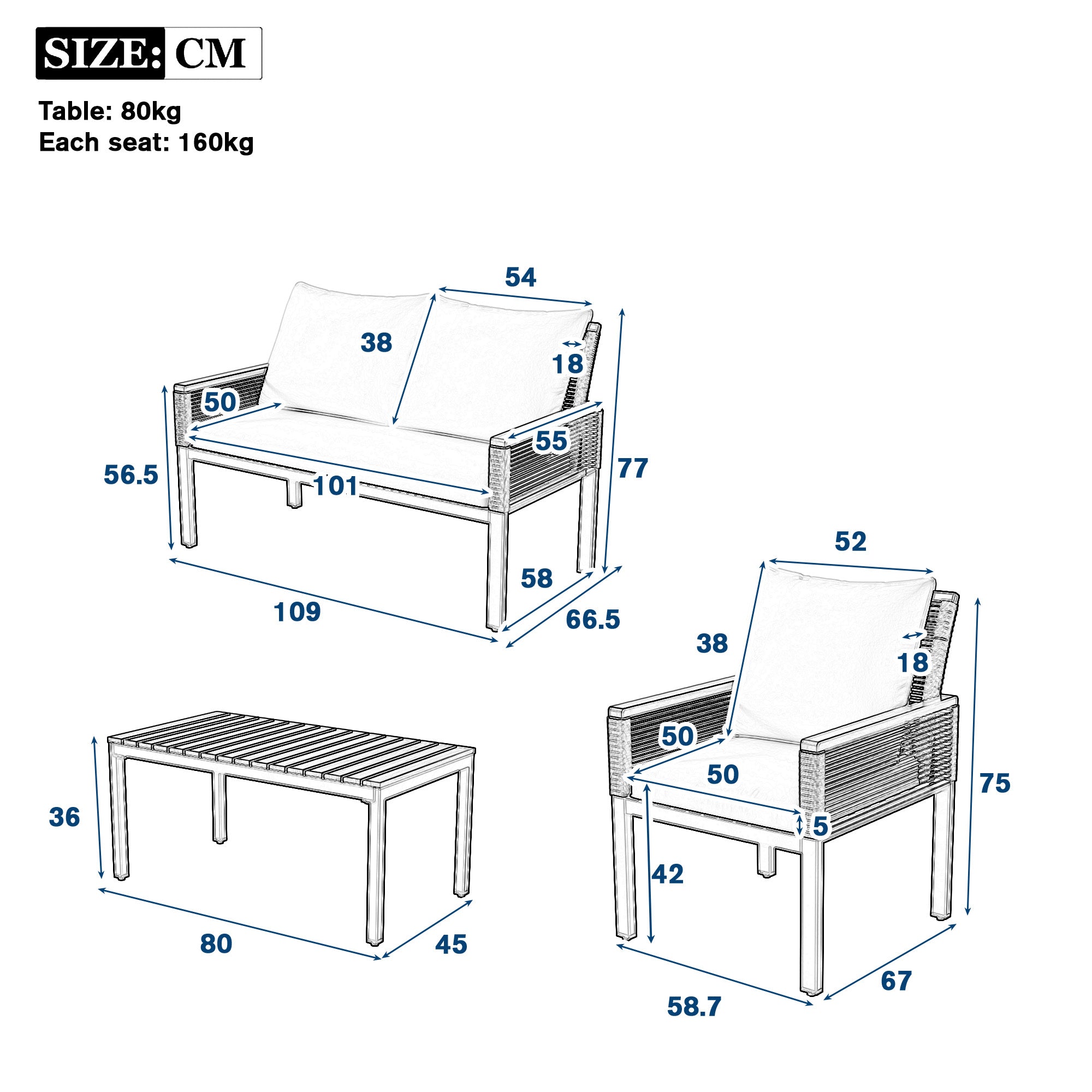 Garden Lounge Set, Garden Furniture Set With Comfortable Cushions, Double Sofa, 2 Armchairs And Table, Outdoor, Rattan, Table And Chairs, Grey | Premium Home Decor | OFIA HOME