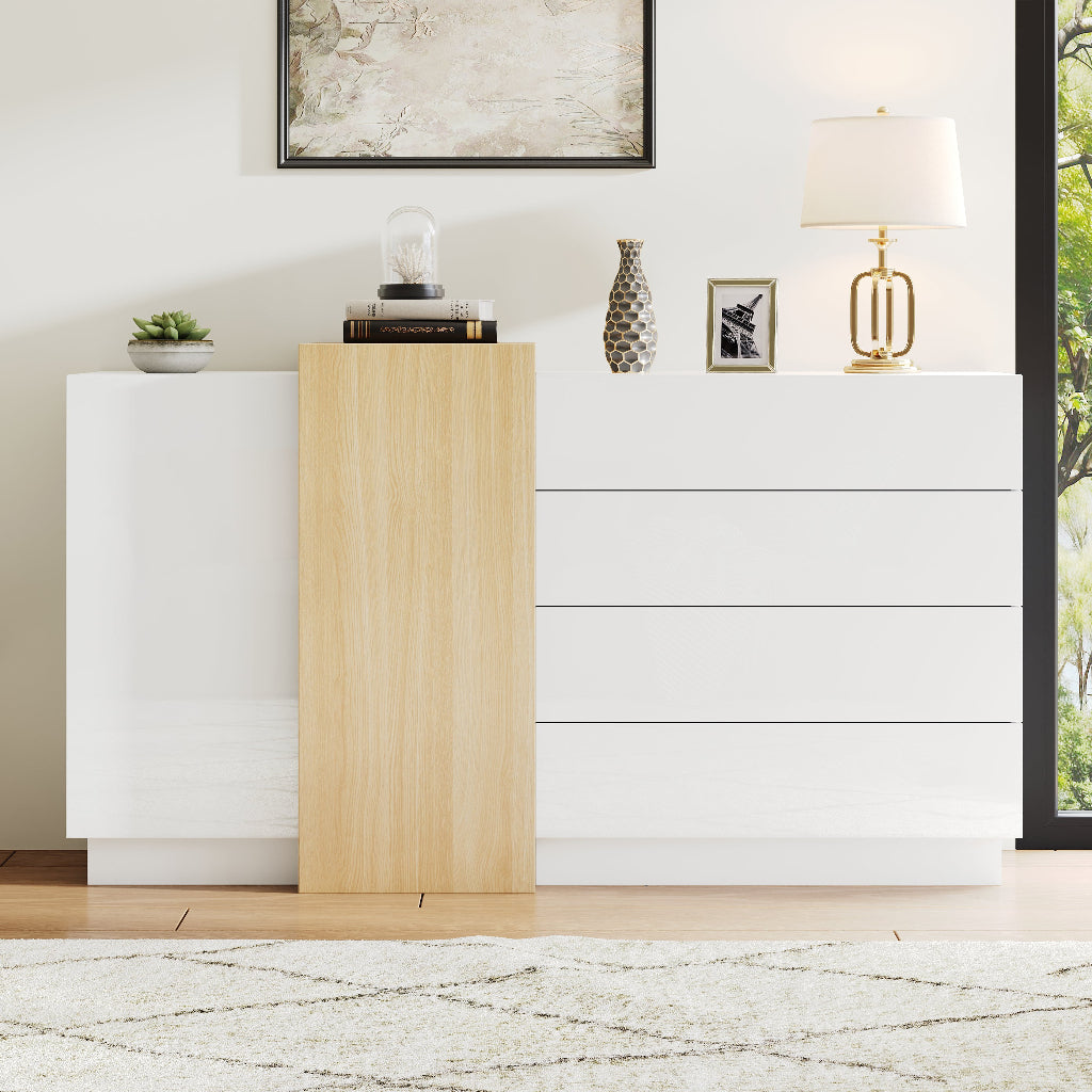 White High-Gloss Sideboard with 4 Drawers & 2 Doors | 140cm | Premium Home Decor | OFIA HOME