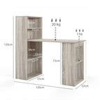 Grey Computer Desk with 6-Tier Bookshelf | 120cm Home Office Writing Workstation | Premium Home Decor | OFIA HOME