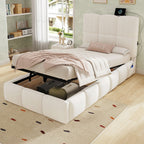 Beige Velvet Children's Storage Bed | 3ft Single with Hydraulic Lift & USB Headboard | Premium Home Decor | OFIA HOME