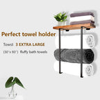 Iron & Wood Wall-Mounted Towel Rack – Minimal Bathroom Storage | Premium Home Decor | OFIA HOME