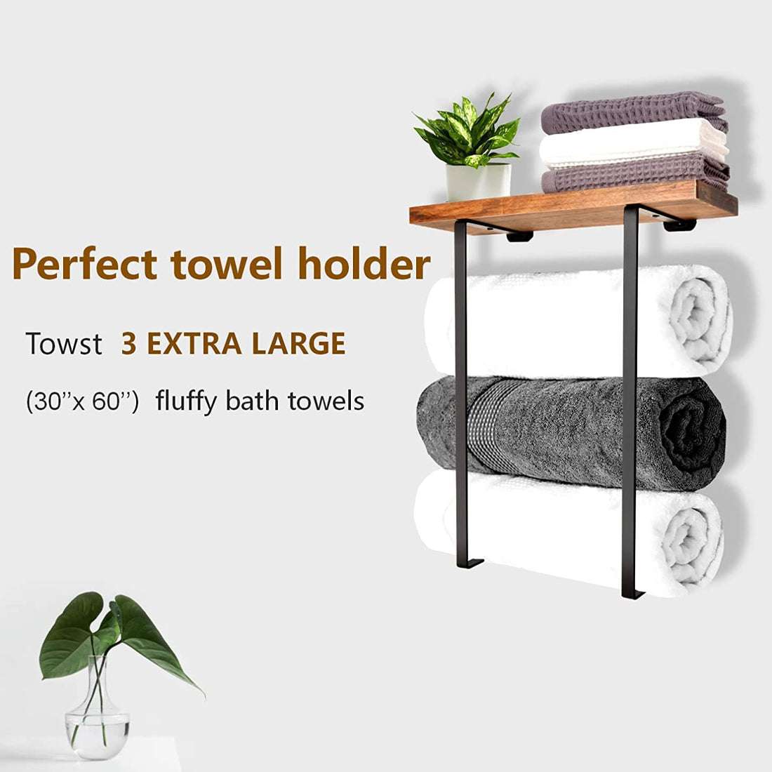 Iron & Wood Wall-Mounted Towel Rack – Minimal Bathroom Storage | Premium Home Decor | OFIA HOME