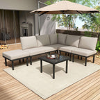 Beige Rope Garden Lounge Set | 6-Seater with Galvanized Frame, Glass Table & Cushions | Premium Home Decor | OFIA HOME