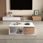 White High Gloss Coffee Table with 360° Rotating Drawer | 90x50cm | Premium Home Decor | OFIA HOME