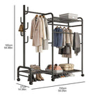 Black Double Clothes Rail – Heavy Duty Garment Hanging Rack with Shelf | Premium Home Decor | OFIA HOME